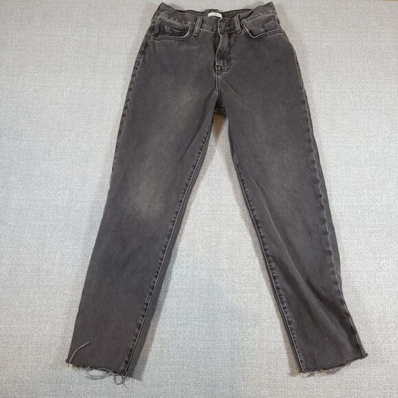 Forever 21 Premium Jeans Womens 26 Raw Hem Midrise Straight Leg Black - Picture 1 of 13